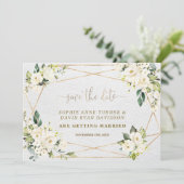 Save The Date Charmant Aquarelle Blanc Floral Mariage or (Debout devant)