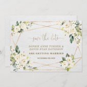 Save The Date Charmant Aquarelle Blanc Floral Mariage or (Devant / Derrière)