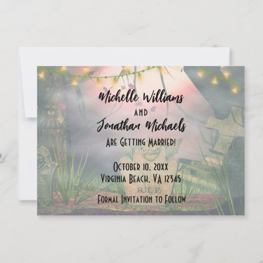 Save The Date Charmant cimetière avec lumière Mariage Halloween (Dos)