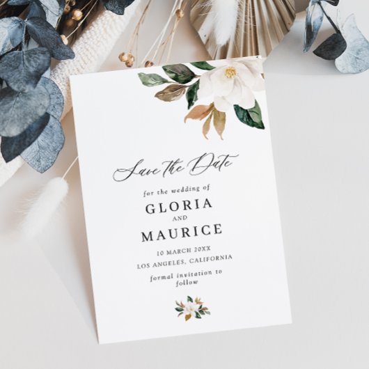 Save The Date charmant script Magnolia floral Enregistrer la dat