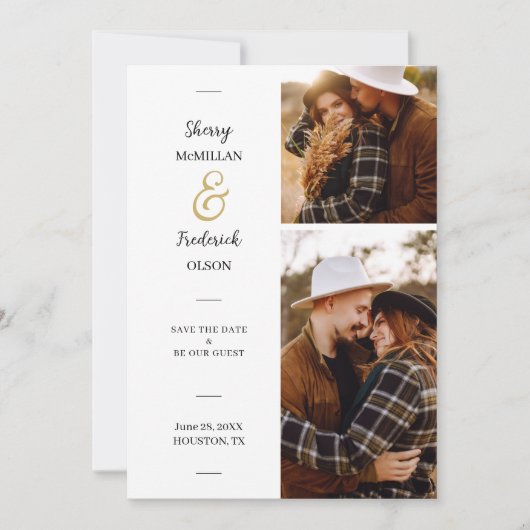 Save The Date Charme 2 Photos Code QR Mariage minimal (Devant)