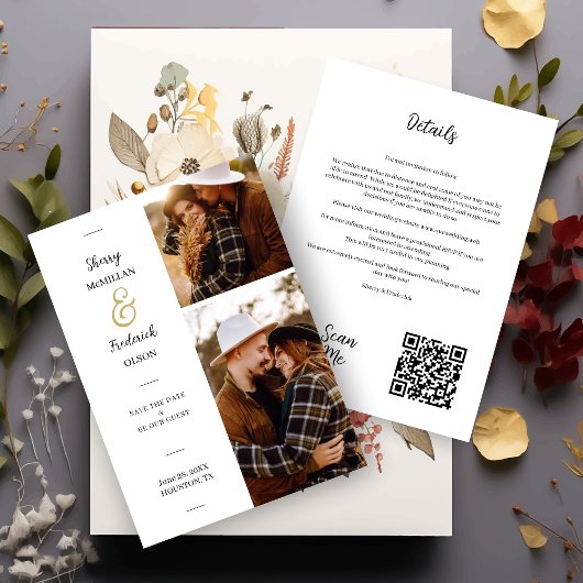 Save The Date Charme 2 Photos Code QR Mariage minimal