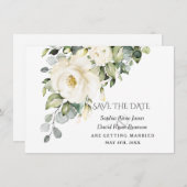 Save The Date Charme Blanc Aquarelle Fleurs Mariage en fleurs (Devant / Derrière)