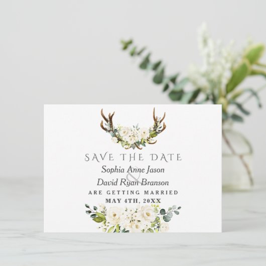 Save The Date Charme Blanc Aquarelle Fleurs Mariage en fleurs (Debout devant)