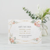 Save The Date Charme Blanc Rose Poussiéreuse Fleurs Or Mariage (Debout devant)