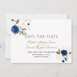 Save The Date Charme Bleu Or Floral Mariage Enregistrer La Date