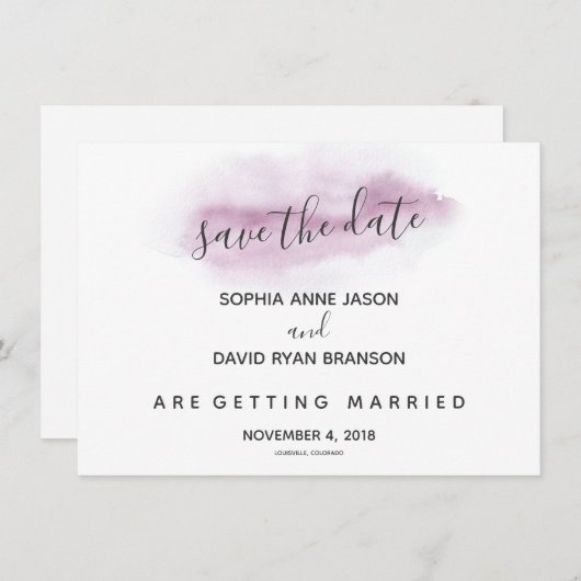 Save The Date Charme Calligraphie Aquarelle rose Enregistrer La (Devant / Derrière)