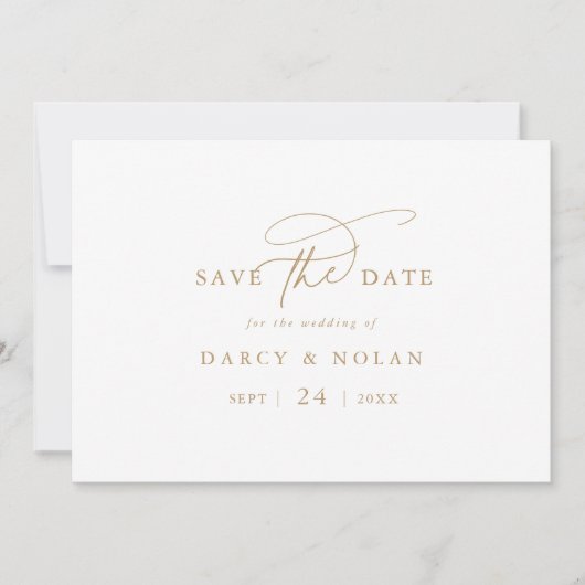 Save The Date Charme élégant Mariage blanc et or Enregistrer la  (Devant)