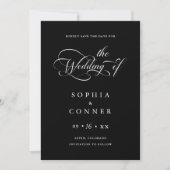 Save The Date Charme élégant Script Mariage photo noir (Devant)