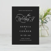 Save The Date Charme élégant Script Mariage photo noir (Debout devant)