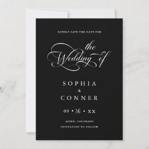 Save The Date Charme élégant Script Mariage photo noir