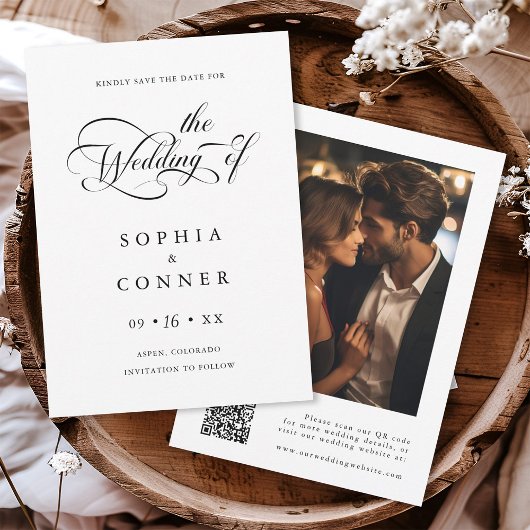 Save The Date Charme élégant Script Mariage photo QR Code