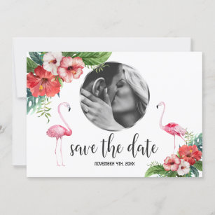 Save The Date Charme Flamant rose Tropical Floral Photo Enregist