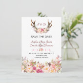 Save The Date Charme Rose Blush Floral Antlers Mariage (Debout devant)