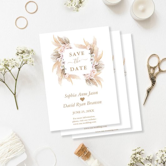 Save The Date Charme rose Roses Orchidée Blanche Pampas Mariage 