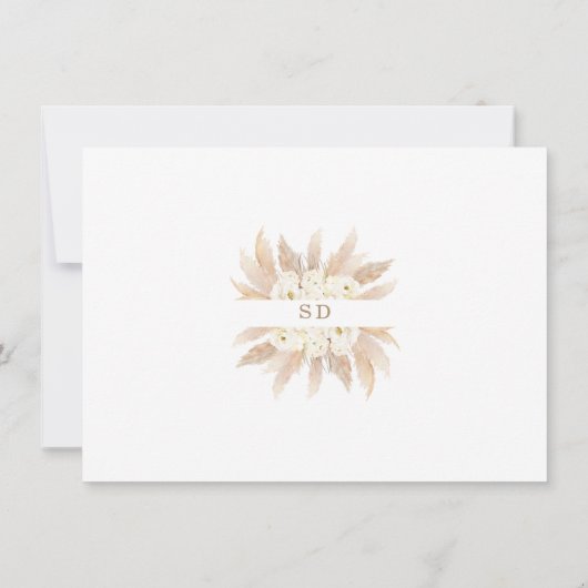 Save The Date Charme Roses Blanches Pampas Grass Mariage Or (Dos)