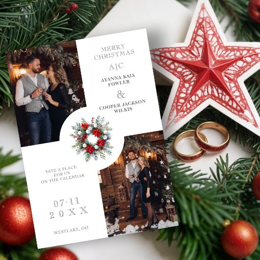 Save The Date Charming Christmas Wedding Floral Wreath 2 Photos