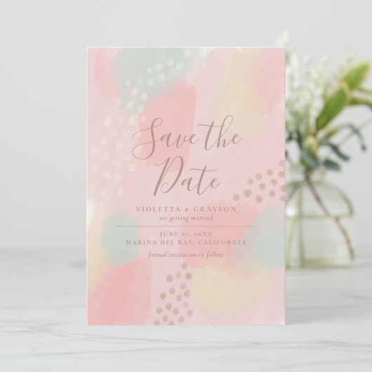 Save The Date Charming Pink Pastel Mariage d'art Abstrait (Debout devant)