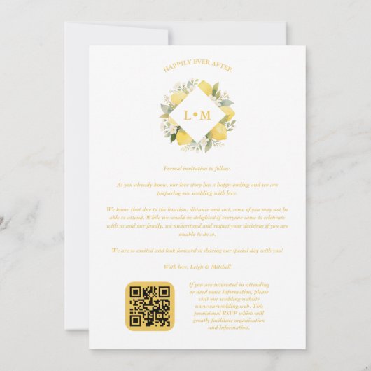 Save The Date Charming Romantic Cluster Lemons Initials 2-Photos (Dos)