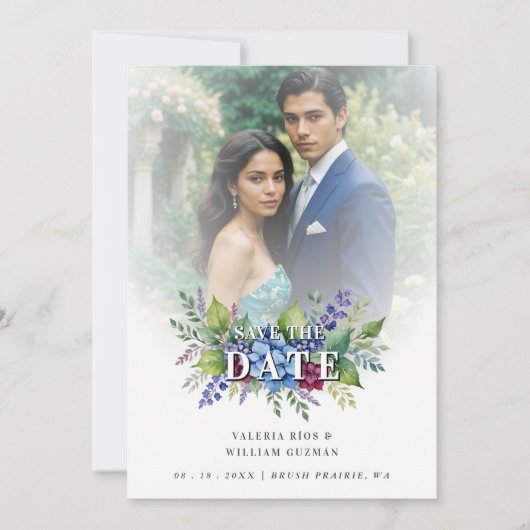 Save The Date Charming Romantic Floral & Transparency Overlay (Devant)