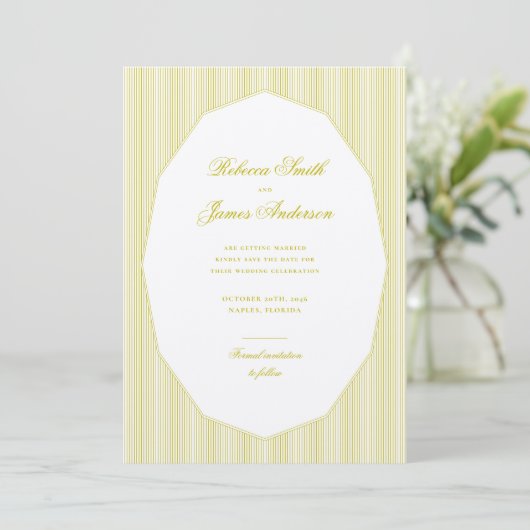 Save The Date Chartreuse Formal Elegant Classic Stripes Wedding (Debout devant)