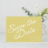 Save The Date Chartreuse Jaune Tropical Mariage Rétro Script (Debout devant)