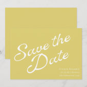 Save The Date Chartreuse Jaune Tropical Mariage Rétro Script (Devant / Derrière)