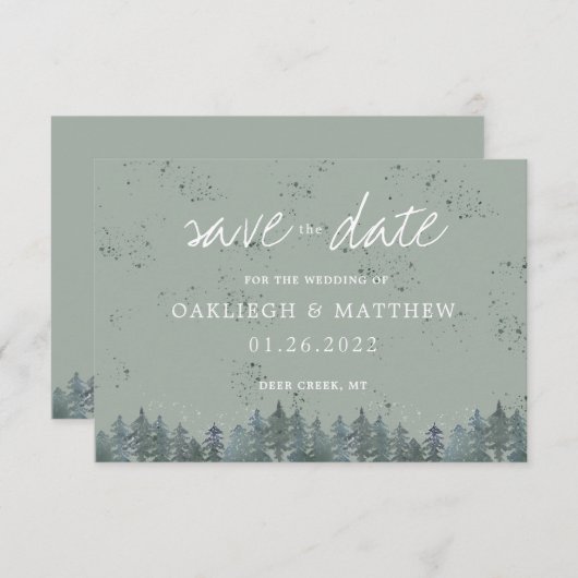 Save The Date Chasseur d'hiver rustique Forêt verte Sauvez la da (Devant / Derrière)