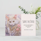 Save The Date Chat blanc élégant en or et bijoux en diamant (Debout devant)