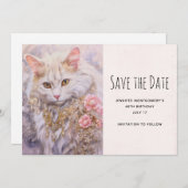 Save The Date Chat blanc élégant en or et bijoux en diamant (Devant / Derrière)