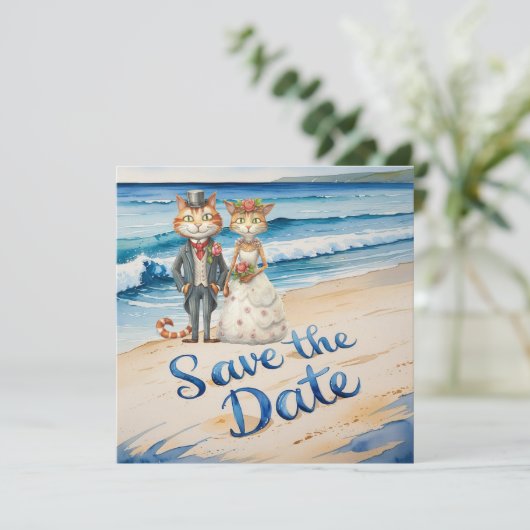 Save The Date Chat Mariage Plage Mariage Thème (Debout devant)
