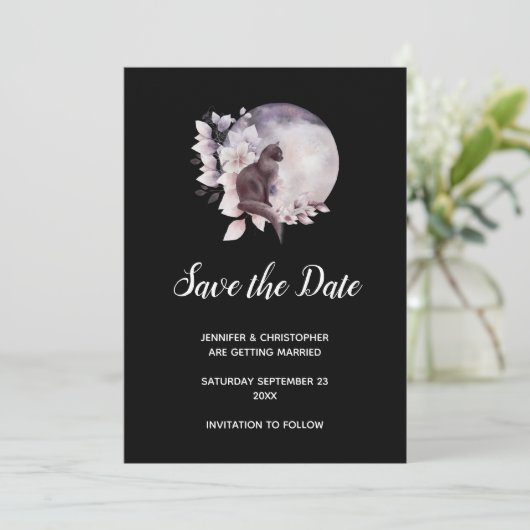 Save The Date Chat noir devant un Mariage de Pleine lune magique (Debout devant)
