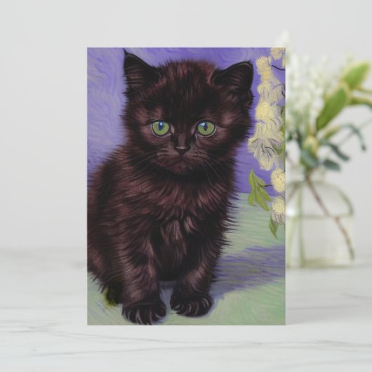 Save The Date Chat Van Gogh avec fleurs blanches (Debout devant)