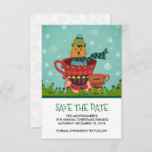 Save The Date Chat Whimsical assis dans un thé Noël (Devant / Derrière)