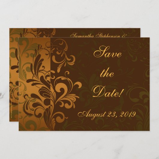 Save The Date Châtaignier Brown/Or/Vert Photo Enregistrer la dat (Devant / Derrière)