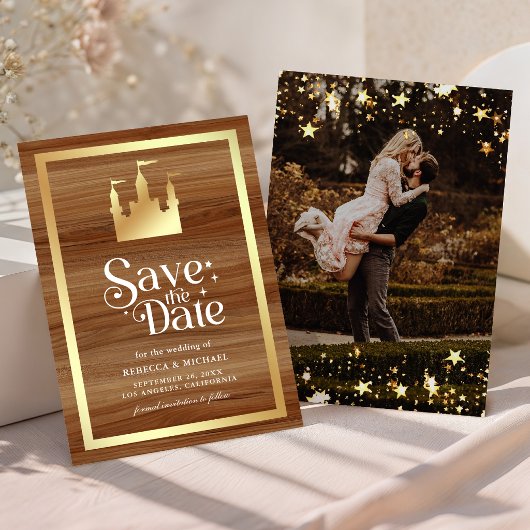 Save The Date Château de conte de fées doré Prince Princesse Mar