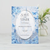 Save The Date Château de conte de fées enchanté papillons florau (Debout devant)