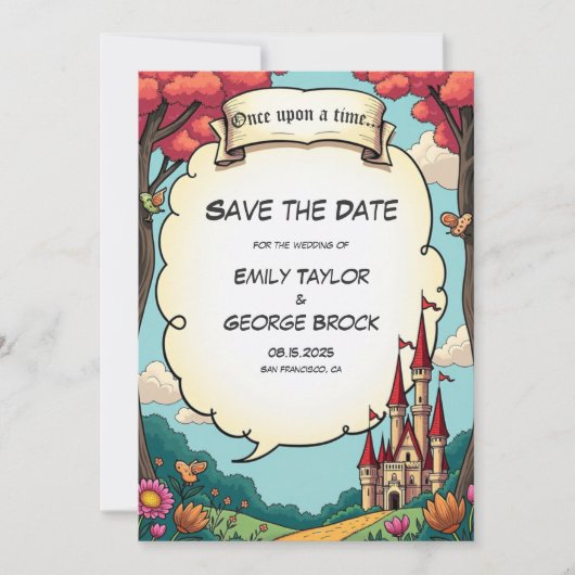 Save The Date Château de forêt enchantée Fairytale Mariage (Devant)