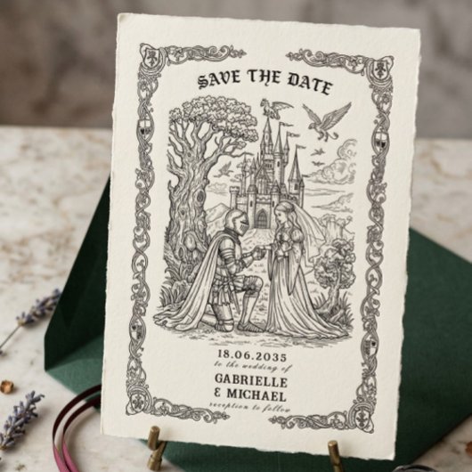 Save The Date Château de Mariage Gothique de la Mariée Chevalier