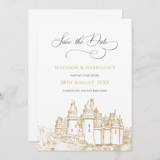 Save The Date Château Élégant Il était une Fois Mariage de Conte (Devant / Derrière)