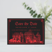 Save The Date Château gothique de vampire frontière mariage noir (Debout devant)