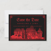 Save The Date Château gothique Vampire Bordure Mariage rouge noi (Devant)