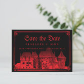 Save The Date Château gothique Vampire Bordure Mariage rouge noi (Debout devant)