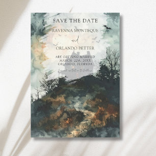 Save The Date Château Mariage Lune Gothique Noir Épouvantable