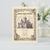 Save The Date Château Médiéval Illustration Sépia Mariage (Debout devant)