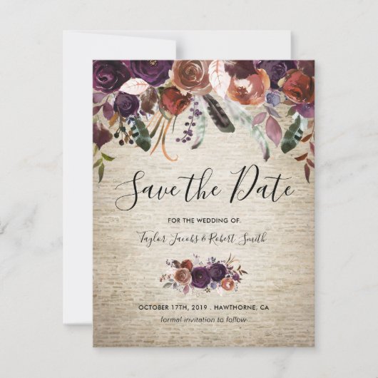 Save The Date Château Rustique Butterum & Plum Floral (Devant)