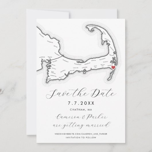 Save The Date Chatham MA Cape Cod Map Mariage noir et blanc (Devant)