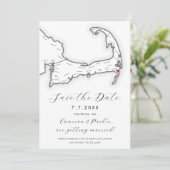Save The Date Chatham MA Cape Cod Map Mariage noir et blanc (Debout devant)