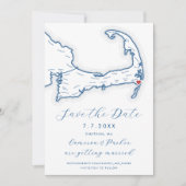 Save The Date Chatham MA Cape Cod Map Marine Blue Mariage (Devant)
