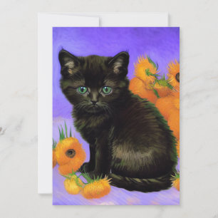 Save The Date Chaton noir de Van Gogh avec Tournesols